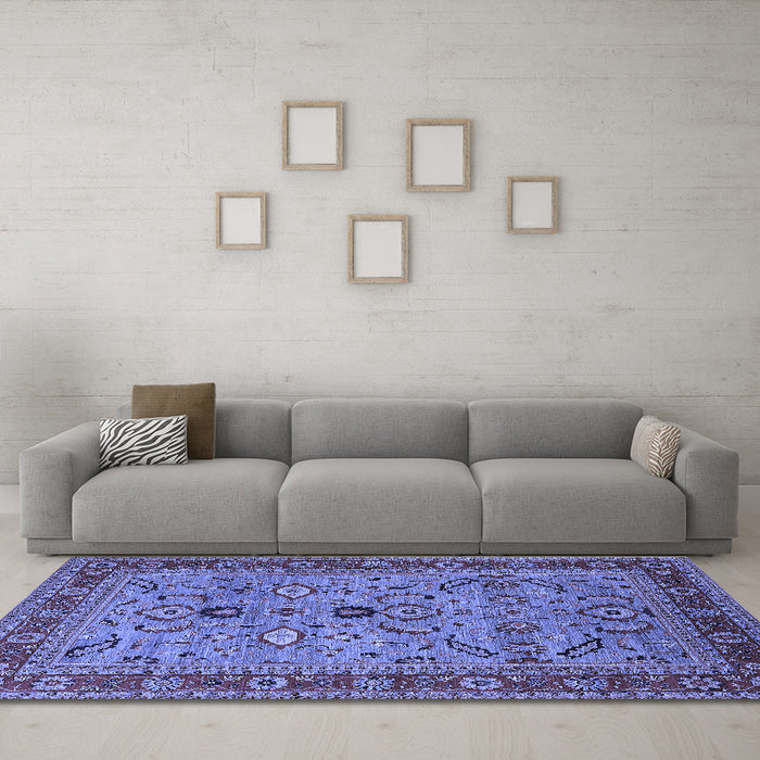 Machine Washable Oriental Blue Industrial Rug in a Living Room, wshurb2114blu