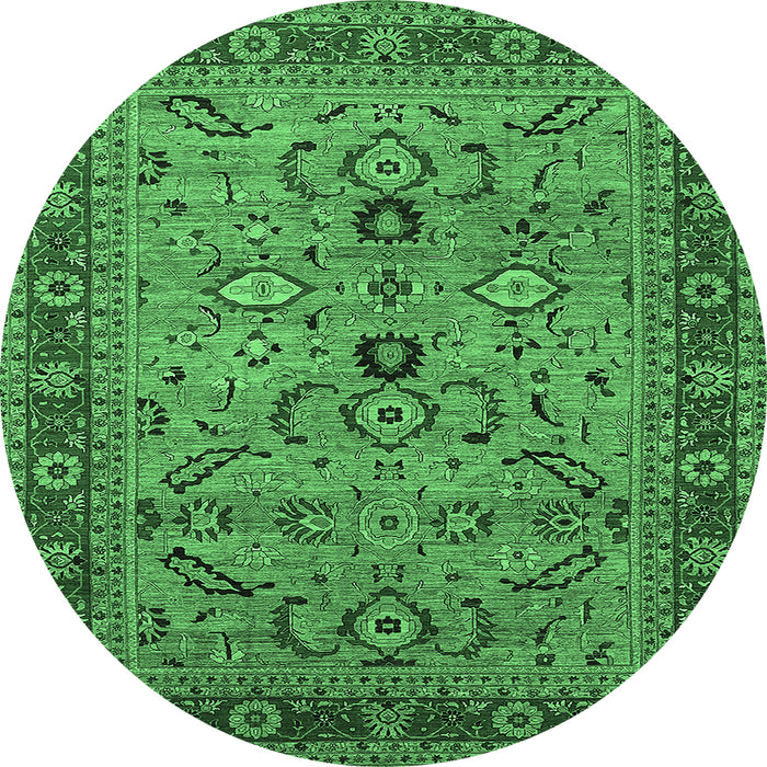 Round Machine Washable Oriental Emerald Green Industrial Area Rugs, wshurb2114emgrn
