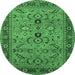 Round Machine Washable Oriental Emerald Green Industrial Area Rugs, wshurb2114emgrn