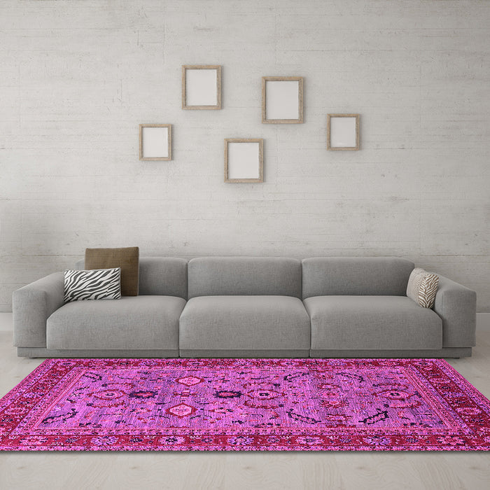 Machine Washable Oriental Pink Industrial Rug in a Living Room, wshurb2114pnk