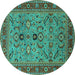 Round Machine Washable Oriental Turquoise Industrial Area Rugs, wshurb2114turq