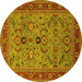 Round Machine Washable Oriental Yellow Industrial Rug, wshurb2114yw