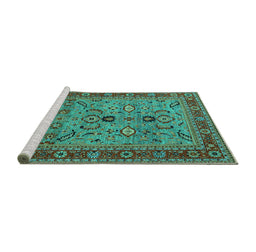 Sideview of Machine Washable Oriental Turquoise Industrial Area Rugs, wshurb2114turq