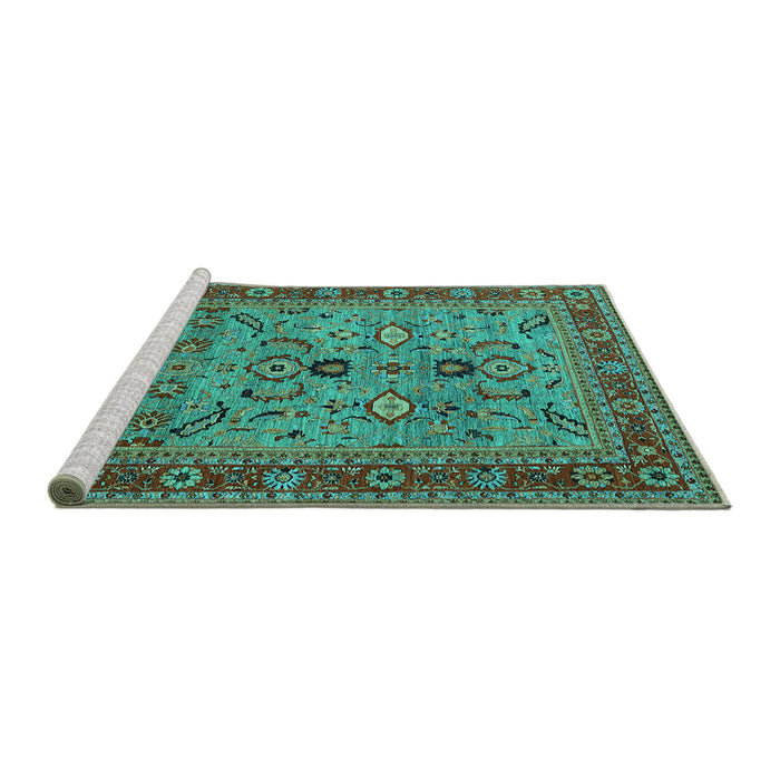 Sideview of Machine Washable Oriental Turquoise Industrial Area Rugs, wshurb2114turq