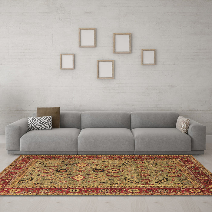 Machine Washable Oriental Brown Industrial Rug in a Living Room,, wshurb2114brn