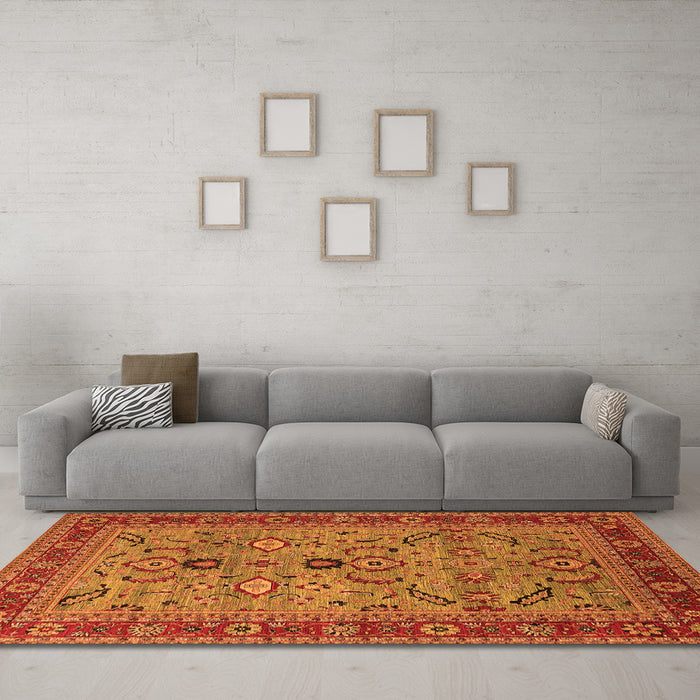 Machine Washable Oriental Orange Industrial Area Rugs in a Living Room, wshurb2114org