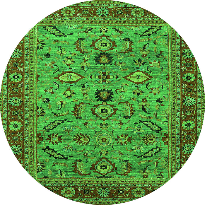 Round Machine Washable Oriental Green Industrial Area Rugs, wshurb2114grn