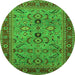 Round Machine Washable Oriental Green Industrial Area Rugs, wshurb2114grn