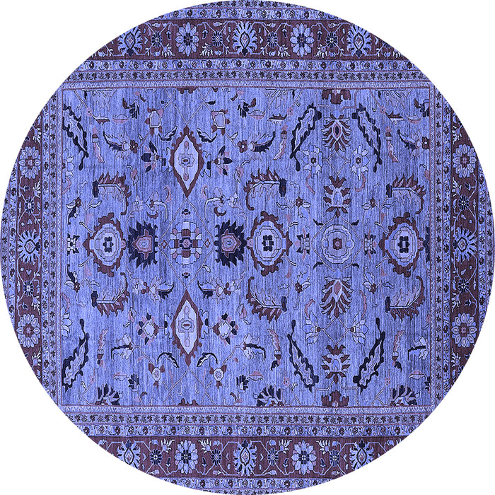 Round Machine Washable Oriental Blue Industrial Rug, wshurb2114blu