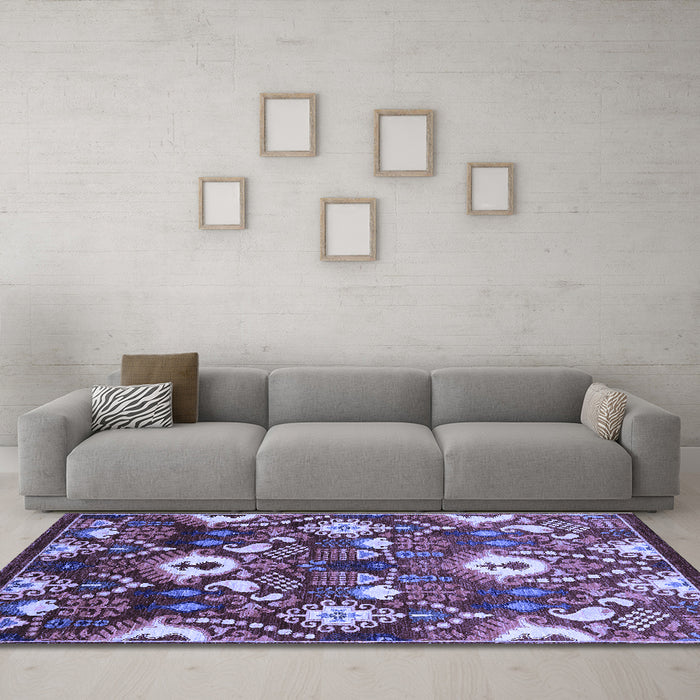 Machine Washable Oriental Blue Industrial Rug in a Living Room, wshurb2115blu