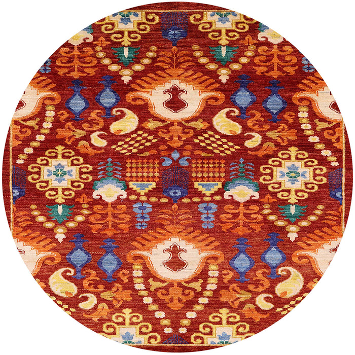 Round Mid-Century Modern Red Oriental Rug, urb2115