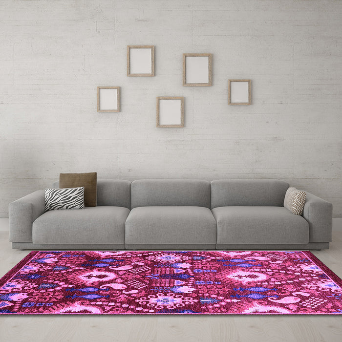 Machine Washable Oriental Purple Industrial Area Rugs in a Living Room, wshurb2115pur