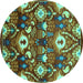 Round Oriental Turquoise Industrial Rug, urb2115turq