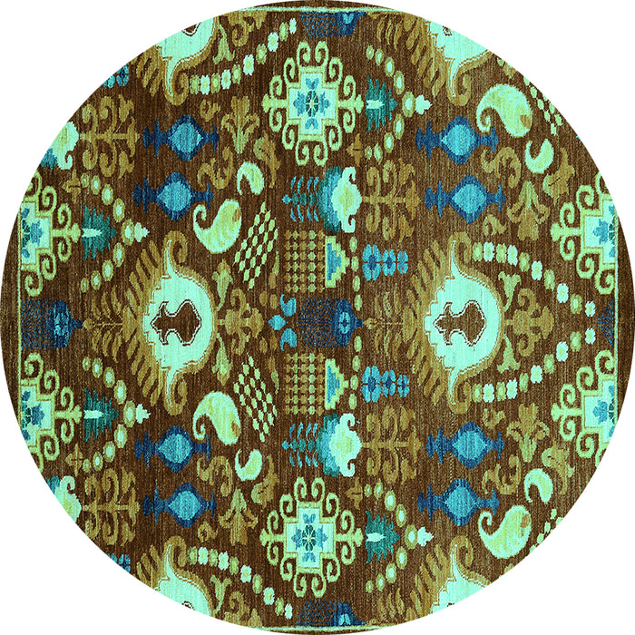 Round Machine Washable Oriental Turquoise Industrial Area Rugs, wshurb2115turq