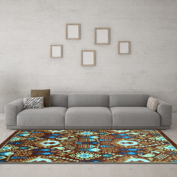 Machine Washable Oriental Light Blue Industrial Rug in a Living Room, wshurb2115lblu