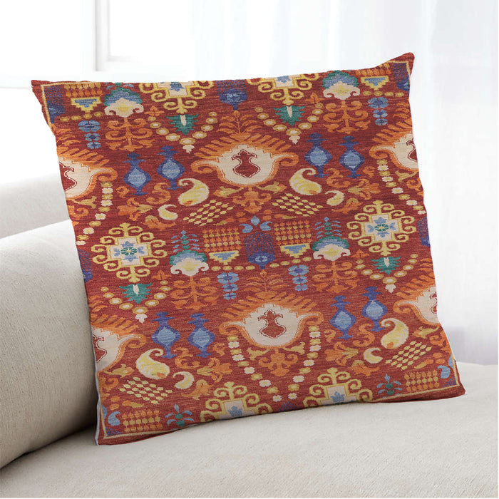 Lifestyle Image of Mid-Century Modern Urban Square Red Throw Pillow, 18 inch by 18 inch, pwurb2115