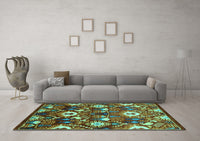 Machine Washable Oriental Turquoise Industrial Rug, wshurb2115turq