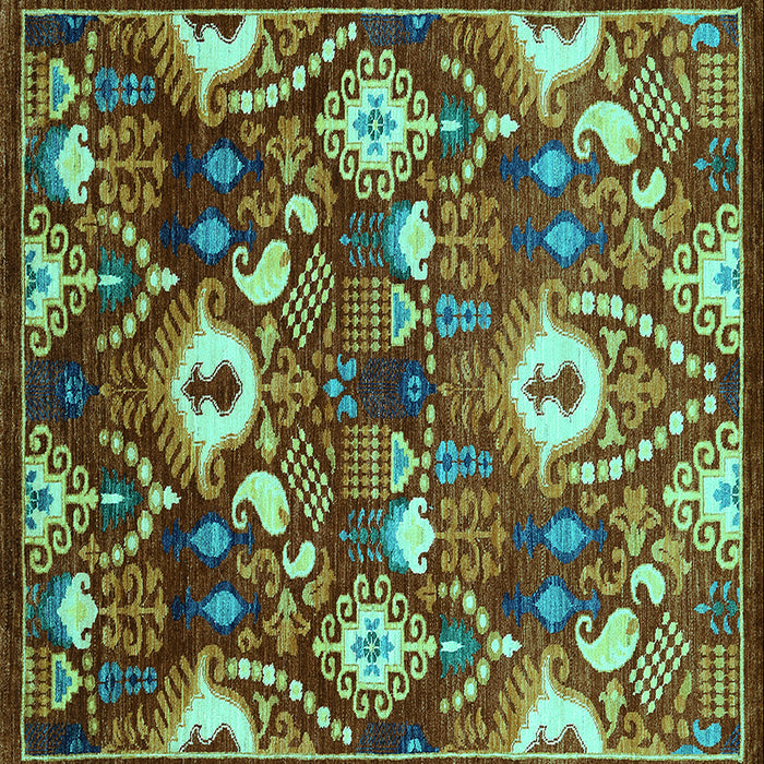 Square Machine Washable Oriental Turquoise Industrial Area Rugs, wshurb2115turq