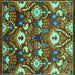 Square Machine Washable Oriental Turquoise Industrial Area Rugs, wshurb2115turq