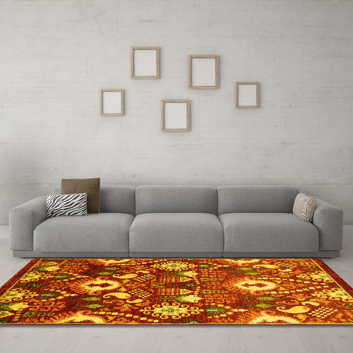 Machine Washable Oriental Yellow Industrial Rug in a Living Room, wshurb2115yw