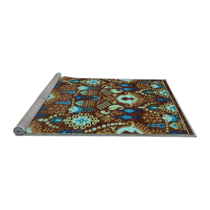 Sideview of Machine Washable Oriental Light Blue Industrial Rug, wshurb2115lblu