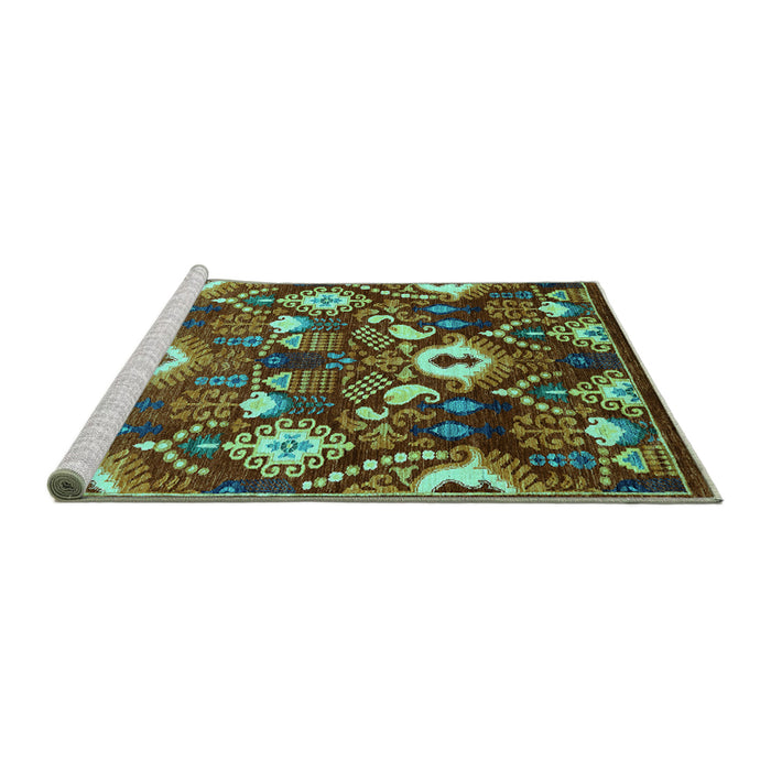 Sideview of Machine Washable Oriental Turquoise Industrial Area Rugs, wshurb2115turq