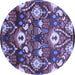 Round Machine Washable Oriental Blue Industrial Rug, wshurb2115blu