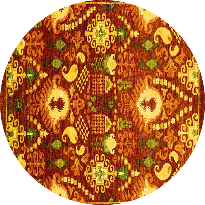 Round Machine Washable Oriental Yellow Industrial Rug, wshurb2115yw