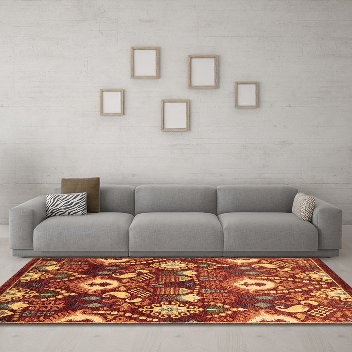 Machine Washable Oriental Brown Industrial Rug in a Living Room,, wshurb2115brn