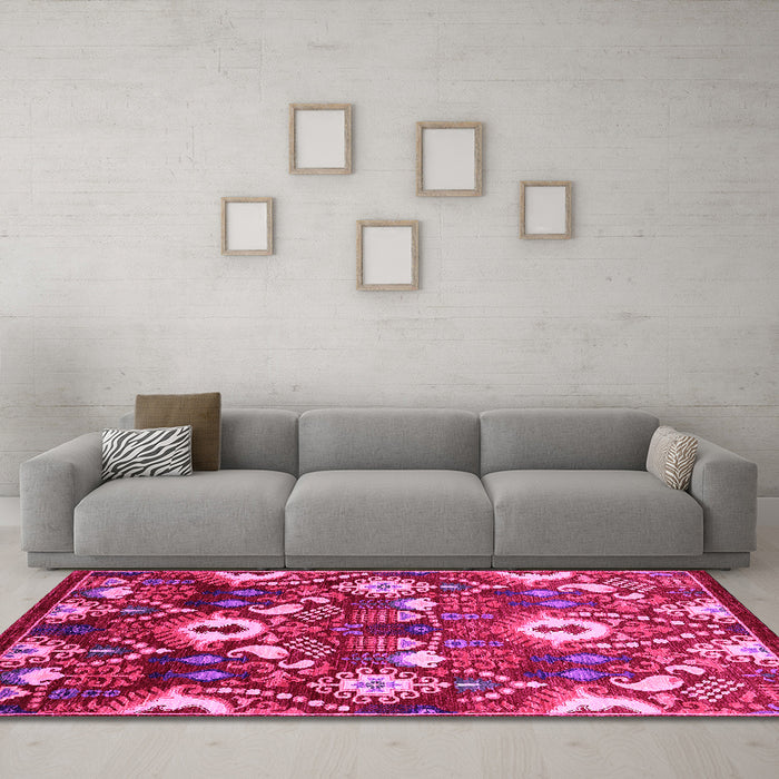 Machine Washable Oriental Pink Industrial Rug in a Living Room, wshurb2115pnk