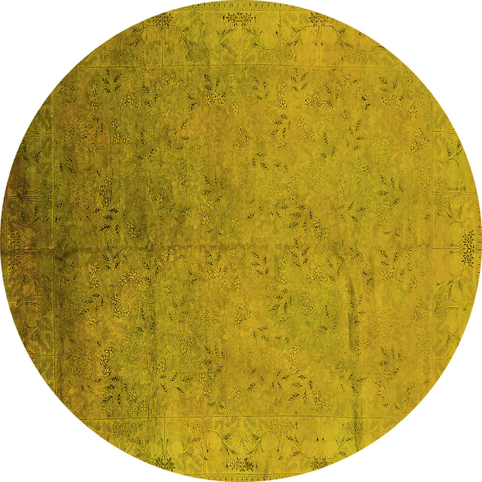 Round Oriental Yellow Industrial Rug, urb2116yw