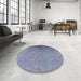 Round Machine Washable Industrial Modern Columbia Blue Rug in a Office, wshurb2116