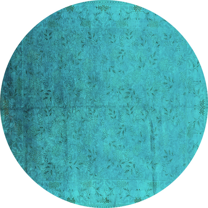 Round Machine Washable Oriental Turquoise Industrial Area Rugs, wshurb2116turq