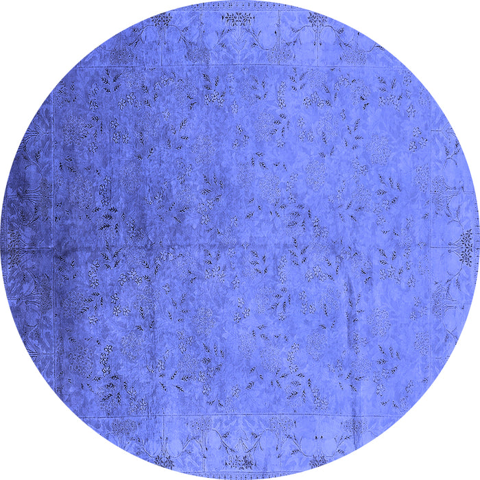 Round Machine Washable Oriental Blue Industrial Rug, wshurb2116blu