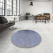 Round Mid-Century Modern Columbia Blue Oriental Rug in a Office, urb2116