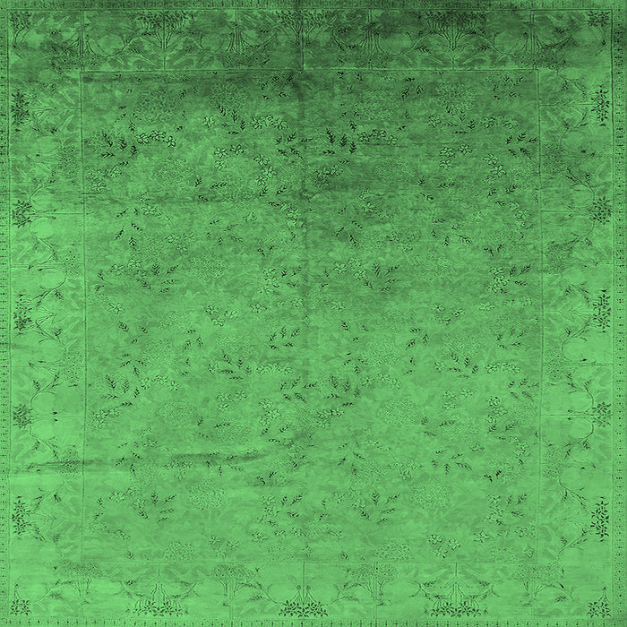 Square Machine Washable Oriental Emerald Green Industrial Area Rugs, wshurb2116emgrn