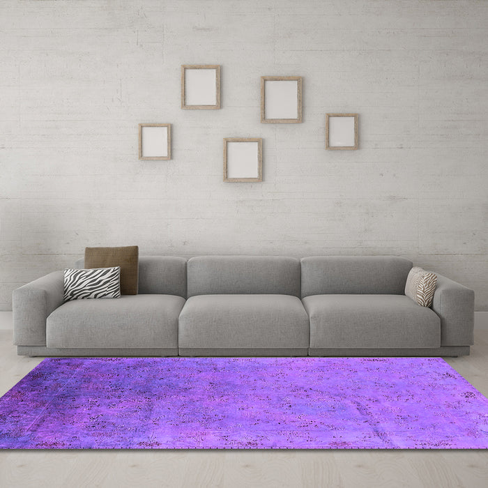 Machine Washable Oriental Purple Industrial Area Rugs in a Living Room, wshurb2116pur