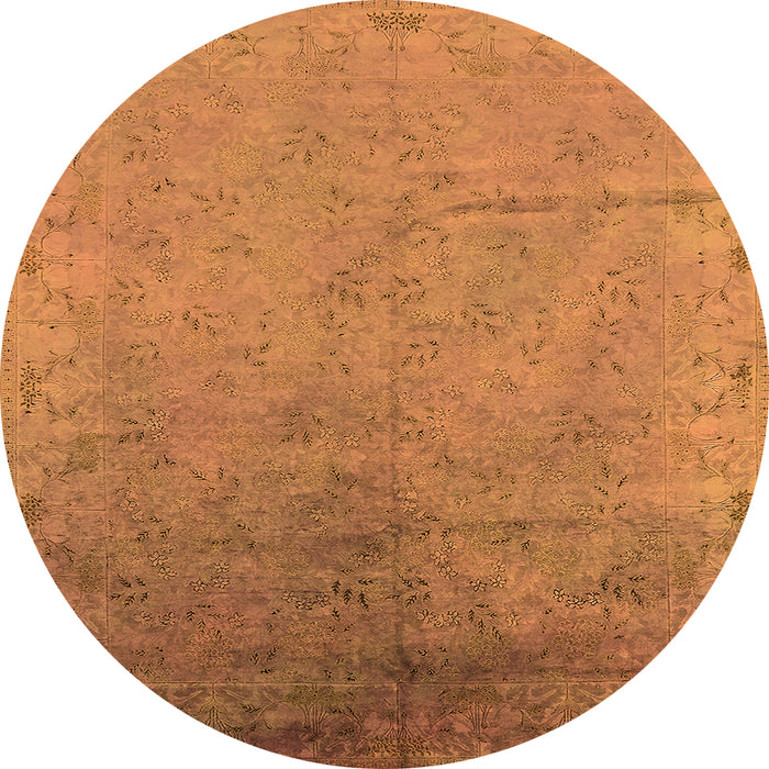 Round Machine Washable Oriental Orange Industrial Area Rugs, wshurb2116org