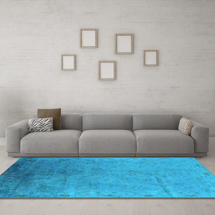 Machine Washable Oriental Light Blue Industrial Rug in a Living Room, wshurb2116lblu
