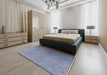 Mid-Century Modern Columbia Blue Oriental Rug in a Bedroom, urb2116