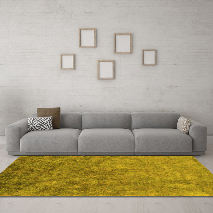 Machine Washable Oriental Yellow Industrial Rug in a Living Room, wshurb2118yw