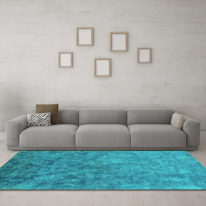 Machine Washable Oriental Turquoise Industrial Area Rugs in a Living Room,, wshurb2118turq