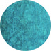 Round Oriental Turquoise Industrial Rug, urb2118turq