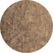 Round Oriental Brown Industrial Rug, urb2118brn