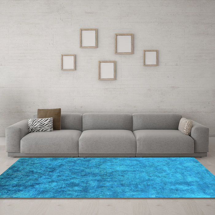 Machine Washable Oriental Light Blue Industrial Rug in a Living Room, wshurb2118lblu