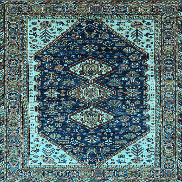 Square Machine Washable Oriental Light Blue Industrial Rug, wshurb2119lblu
