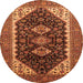 Round Machine Washable Oriental Orange Industrial Area Rugs, wshurb2119org