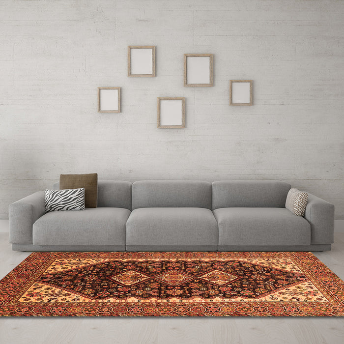 Machine Washable Oriental Orange Industrial Area Rugs in a Living Room, wshurb2119org
