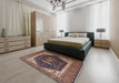 Mid-Century Modern Camel Brown Oriental Rug in a Bedroom, urb2119