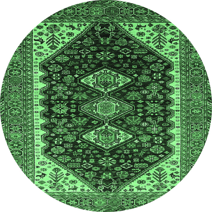 Round Machine Washable Oriental Emerald Green Industrial Area Rugs, wshurb2119emgrn